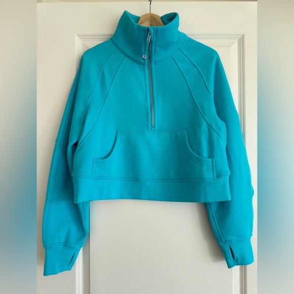 Lululemon Scuba Oversized Half-Zip Funnel Neck in Electric Turquoise - Size XS/S - Picture 6 of 10
